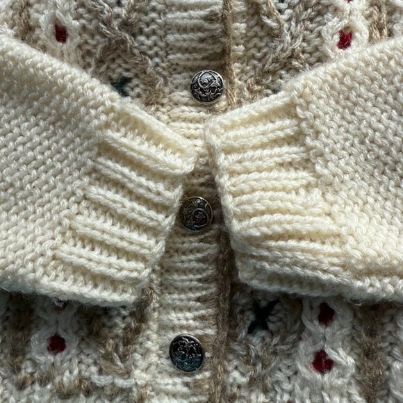 Russ Petites Acrylic Knit Cardigan Sweater Embroidered Ivory Button Front L - Picture 6 of 6